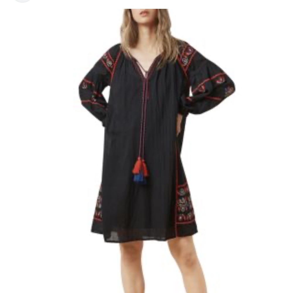 Anthropologie Velvet by Graham Spencer Loane Embroidered Peasant Dress sz s